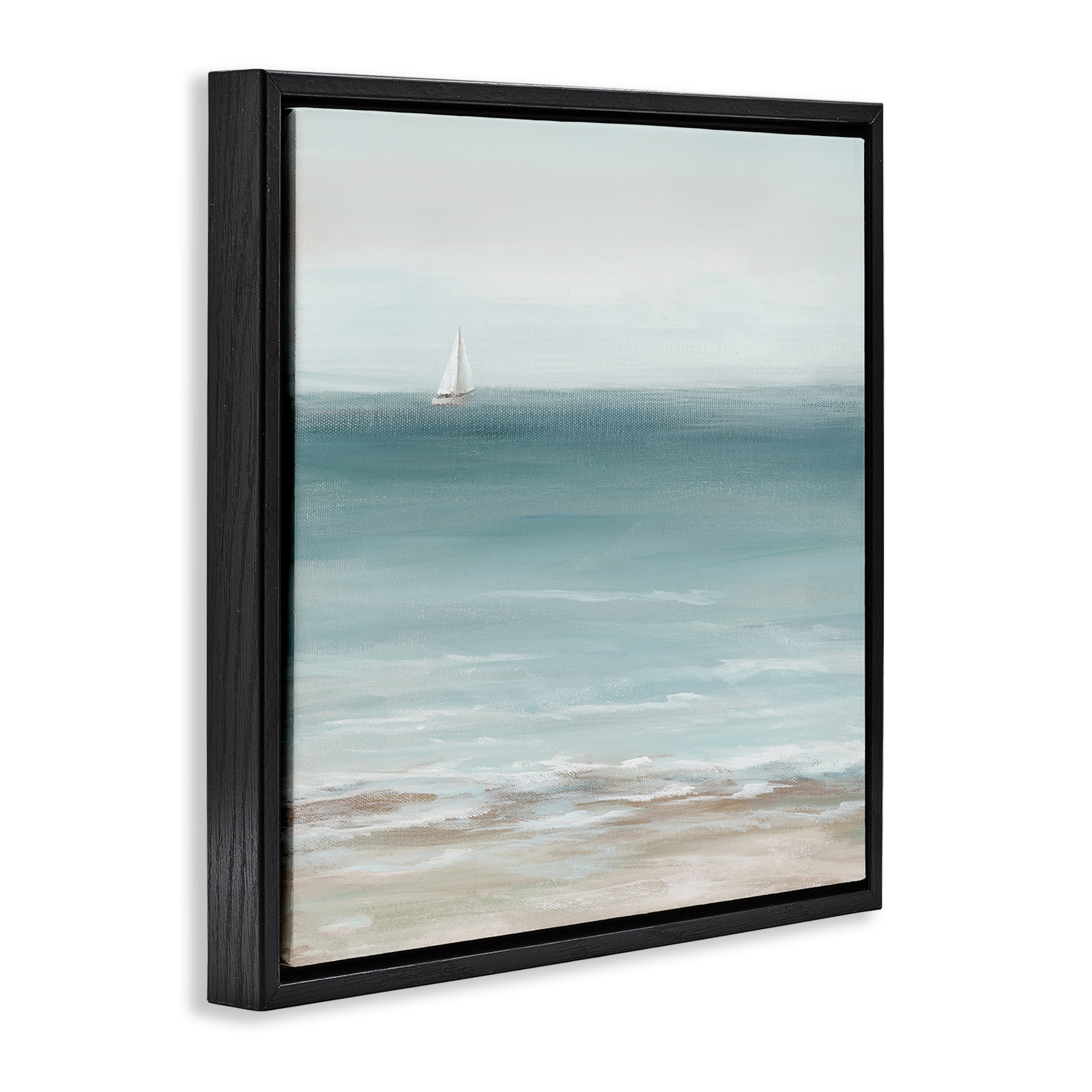 Stupell Industries Faraway Boat on Ocean Nautical & Beach Painting Black Floater Framed Canvas Art Print Wall Art, 18 x 18