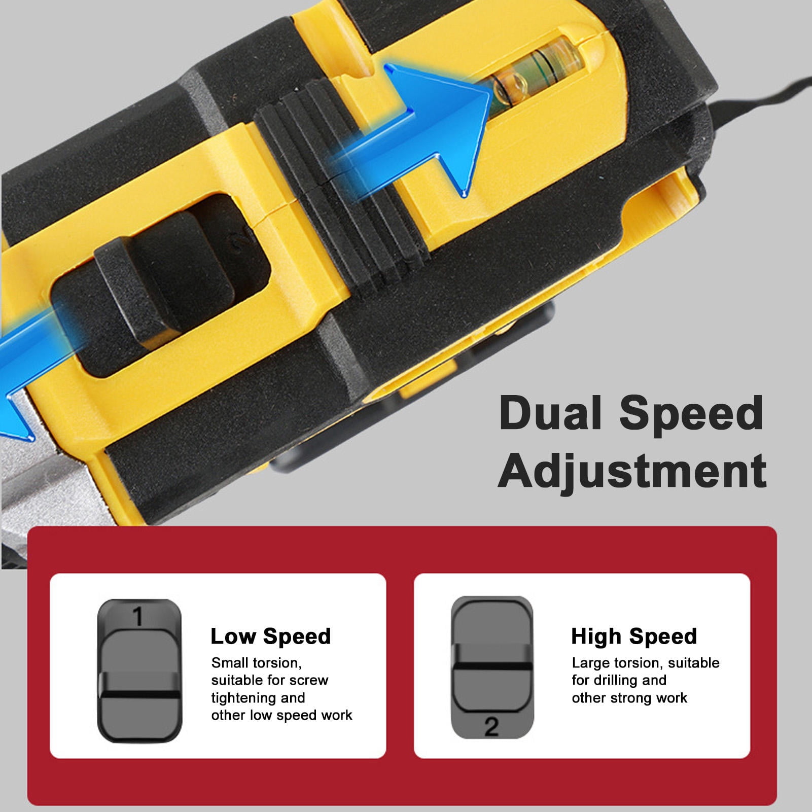 Rupoun Lithium Electric Drill Kit Cordless Driver Battery Powered Handheld Drill for Wood Steel Drilling with 2 Batteries and Case (11.8 inches / 30.0 cm)