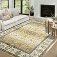 thumbnail image 2 of Hasoo Area Rug 9' x 12' Vintage Washable Rug Oriental Floral Rug for Living Room Dorm, Yellow, 2 of 7