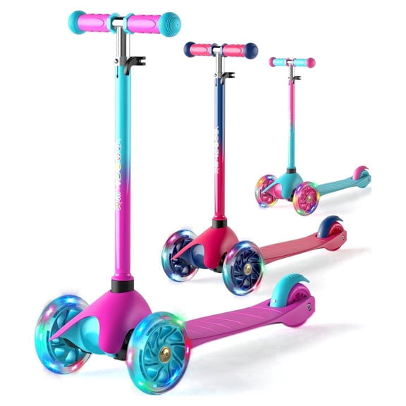XJD 3 Wheel Kick Scooter for Kids 2-5 Years Max Weight 20KG/44LB, Toddler Scooter with Adjustable Height Light up LED Wheels, Best Gift for Boys Girls Outdoor Activities, Purple