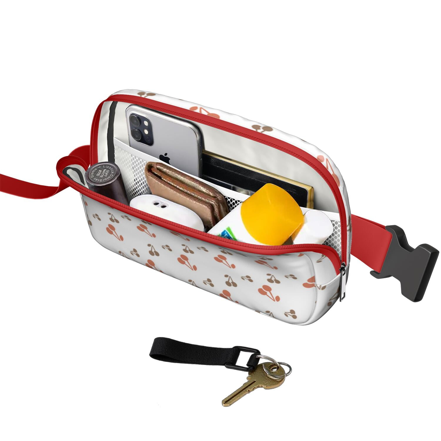 Sweet Cherry Fanny Pack – Cute Red Fruit Belt Bag with Aesthetic Pink Print for Cherry Lovers
