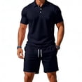 thumbnail image 2 of TaTaai Mens Two Piece Set Mens Solid Color Short Sleeve Shirt with Drawstring Shorts Casual Sports Summer Set Gift, 2 of 6