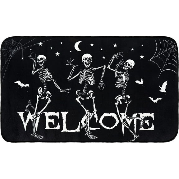 Halloween Dancing Skeletons Doormat Lightweight Non-Slip Welcome Entrance Mat Spooky Halloween Front Door Rug Floor Mat for Indoor Outdoor Kitchen Bedroom Living Room Decor, 19.7" x 31.5"