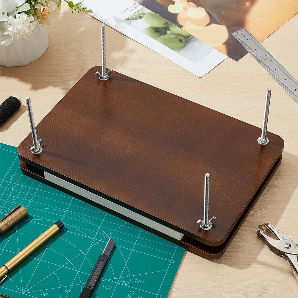 12x8 Inch Wood Book Binding Kits Coconut Brown Portable Book Press Rectangle Book Binding