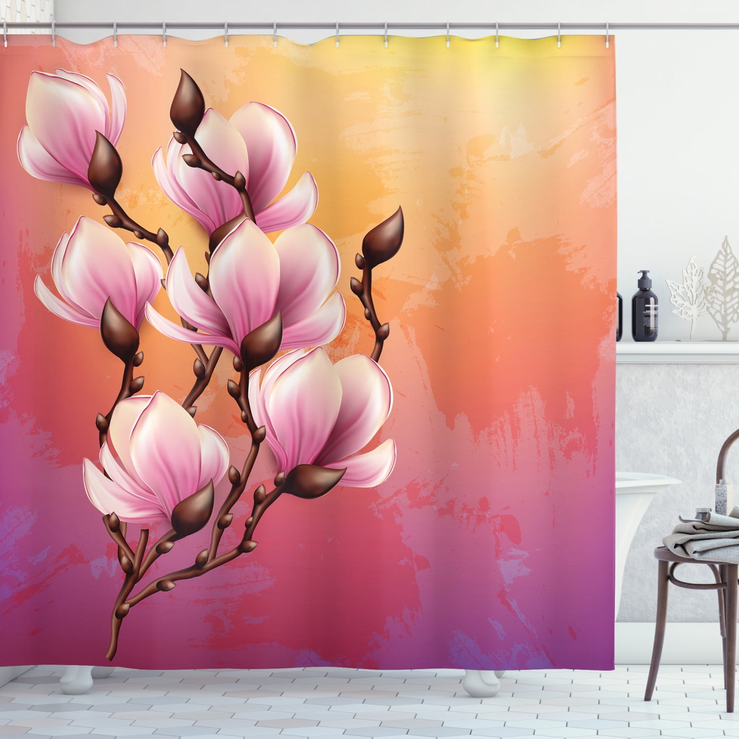 Magnolia Shower Curtain, 3D Inspired Realistic Design of Vintage