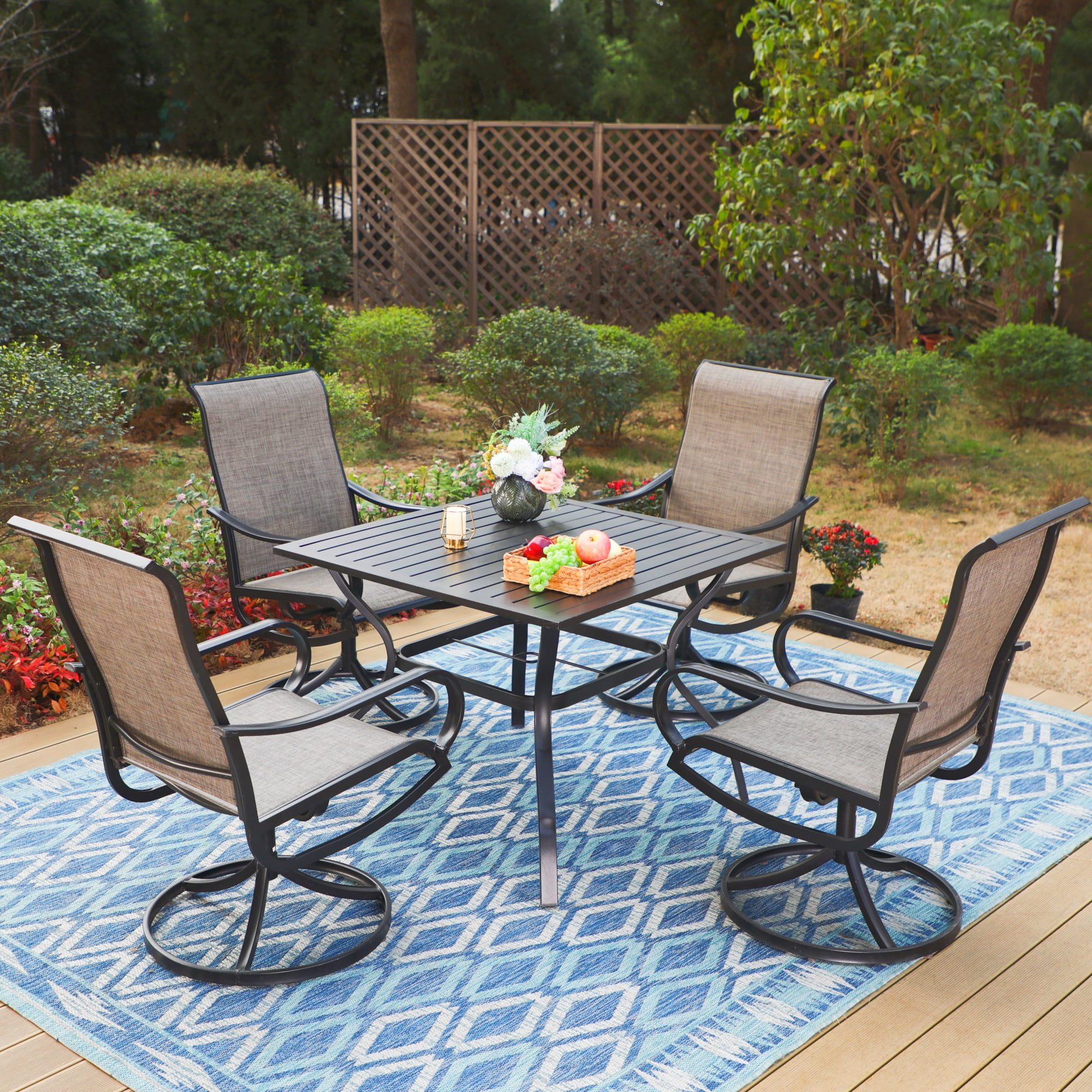 MF Studio 5 Piece Outdoor Patio Dining Set Metal Swivel Chairs Square Table Gray Walmart