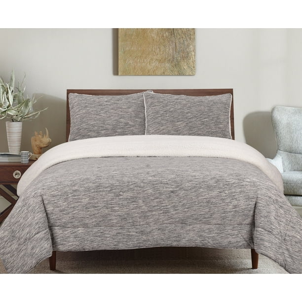 Mainstays Jersey Sherpa Comforter Set, Polyfill, Full/Queen, Gray