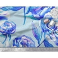 thumbnail image 3 of Soimoi Tissu Crêpe Polyester Bleu Feuilles & Floral Décor Tissu Imprimé BTY 52 Pouces de Large, 3 of 3