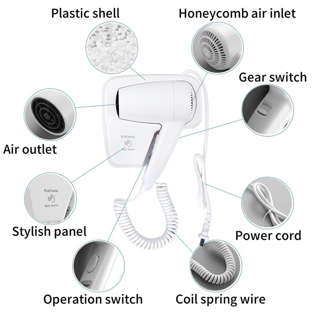 HXRH 1 Pack Bathroom Hair Dryer, Hotel Wall Mounted Hairdryer, Blow Dryer with Stand Rack,Home Bathroom Accessories,Fast Drying,for Domestic and Commercial (White)