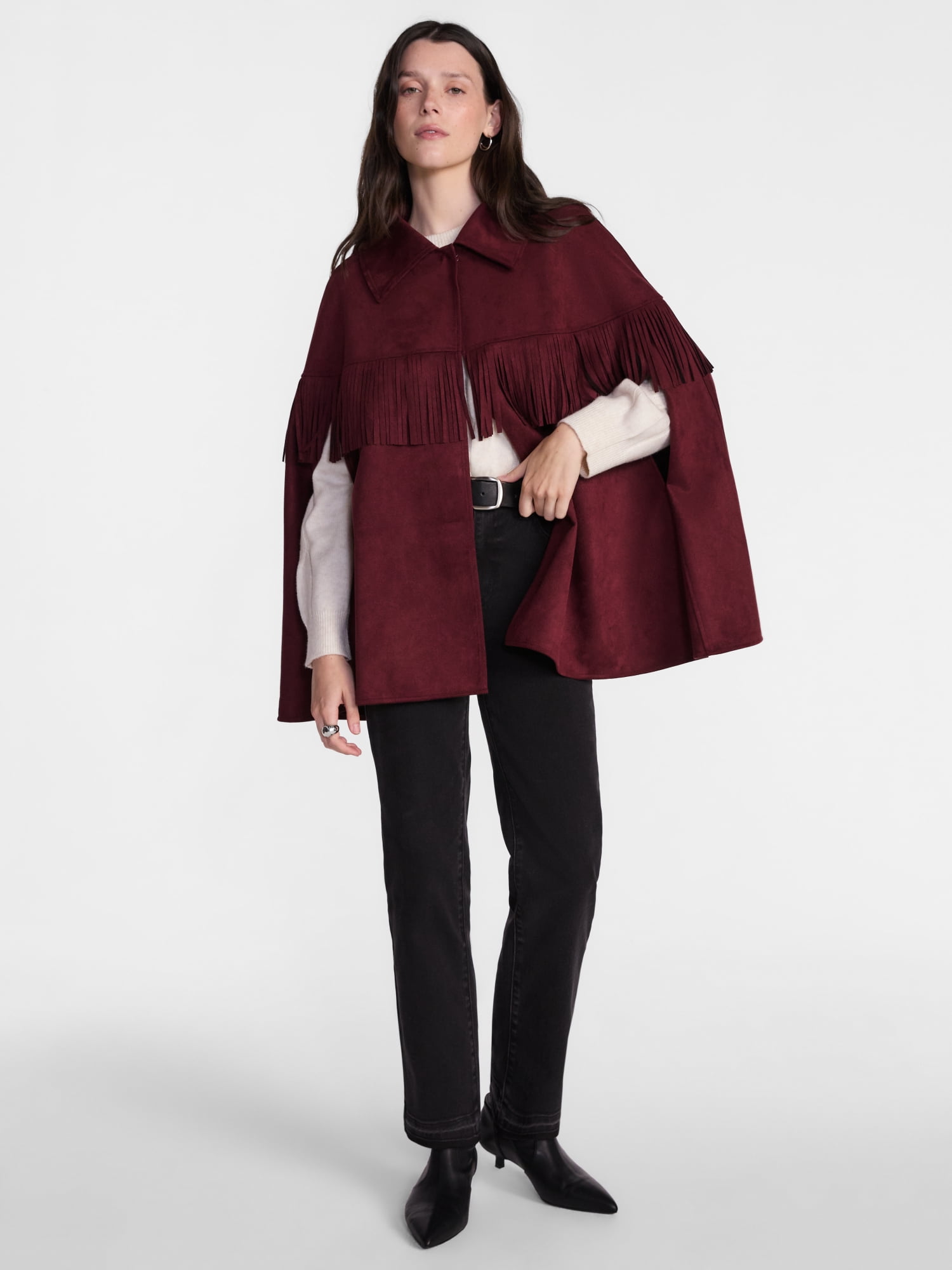 Scenario Women's Faux Suede Fringe Cape