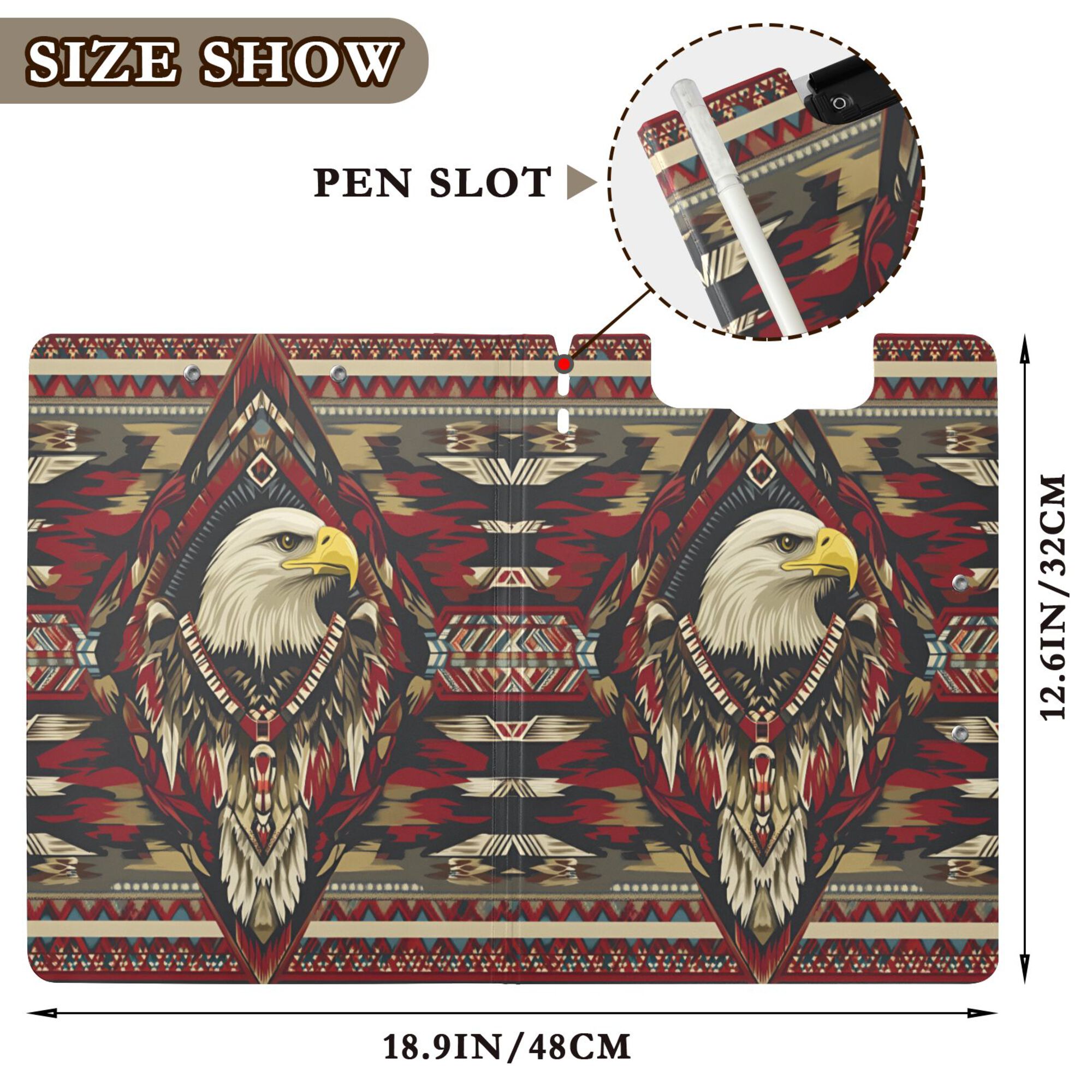FORMRS A4 Clipboard Folder with Pen Holder Horizontal Foldable School Office Binder, Red Abstract Eagle