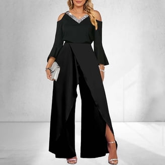 Dreamskull Women's Loose Casual Jumpsuit With Pockets – Scoop Neck, Wide Leg, Long Sleeve