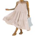 thumbnail image 1 of PENGXIANG Robe Longue Maxi à Bretelles Spaghetti d'Été pour Femmes Robe à Volants Haute Basse Robe Longue Ample à Étages Fluide de Plage Abricot TG, 1 of 6