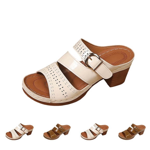 THDHVS Brown Sandals Women,Womens Casual Shoes,Women's Fashion Versatile Casual Heel Buckle Peep Toe Plus Size Shoes Spring/Summer Style Trendy Strappy High-Heeled Sandals Brown