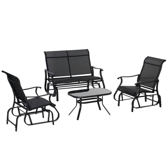 Topcobe 4 Pieces Outdoor Furniture Set, 2-Seater Glider Bench, Single Swing Chair, and Stylish Coffee Table, Black for Yard, Garden, and Patio