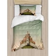 thumbnail image 1 of Fairy Tale Twin Size Duvet Cover Set, Enchanted City Illustration on a Spherical World Medieval Architecture Pattern, Decorative 2 Piece Bedding Set with 1 Pillow Sham, Multicolor, by Ambesonne, 1 of 3