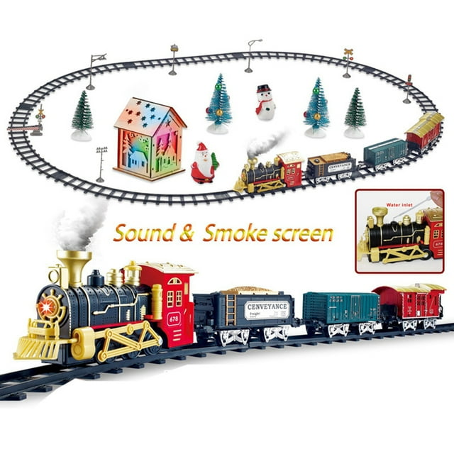 Juego de vías de tren de locomotora de Juego de trenes de Navidad Tren de locomotora de eléctrica con luces Música Juego de pistas con pilas Regalo de Navidad para niños y ANGGREK Otros