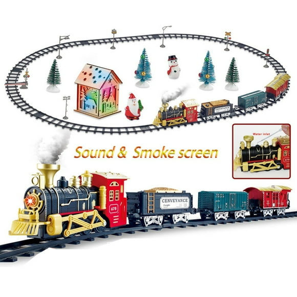 Christmas Gift Christmas Set Electric Steam Locomotive With Lights Music Battery Operated Tracks Playset Christmas Gift For Kids Boys Girls