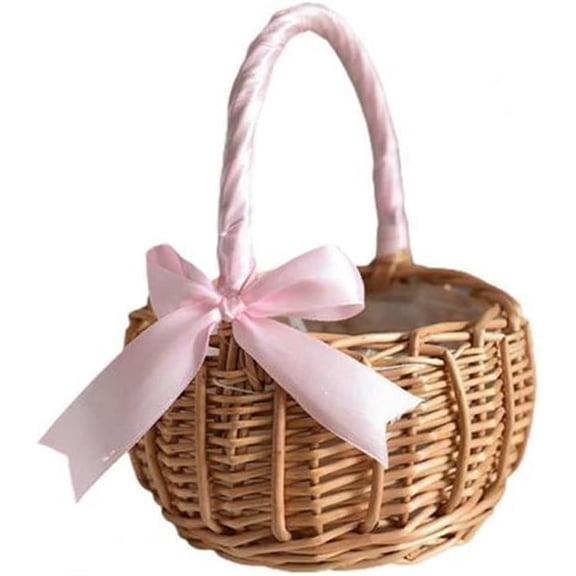 Woven Storage Basket, Home Decor, Synthetic Rattan Tabletop Flower Basket Portable Candy Gift Basket Container with Handles for Wedding Festival and Daily Household Use