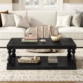 thumbnail image 2 of Oufan 43.5” Rectangular Coffee Table with Storage Shelf, Farmhouse Wood Center Table for Living Room, Modern 2-Tier Tea Table with Open Shelf, Black, 2 of 6