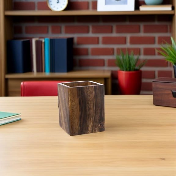 LIFKOME Walnut Wood Pen Cup Holder Dark Brown re Desk Organizer for Office Supplies