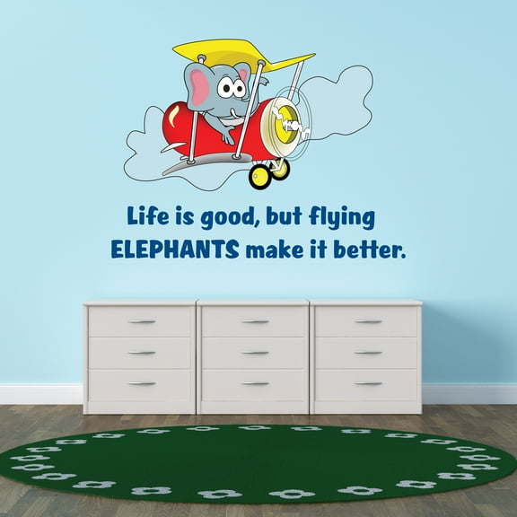 Cartoon Wall Decals for Boy's Bedroom - Baby Elephant is Flying on an Airplane Wall Sticker Decal With Easy Installation Instructions Kid's Bedroom Décor Wall Sticker - Size: 10 In x 8 In