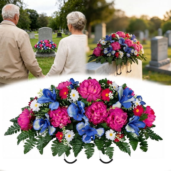 Leeye Decoration Floral Realistic Easy Mums Cemetery Saddle Fit Yellow Purple Outdoor Memorial