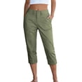 thumbnail image 2 of Ynynloco Womens High Waisted Cropped Capri Pants High Waisted Button Up Stretchy Straight Pants Trousers with Pockets, 2 of 9