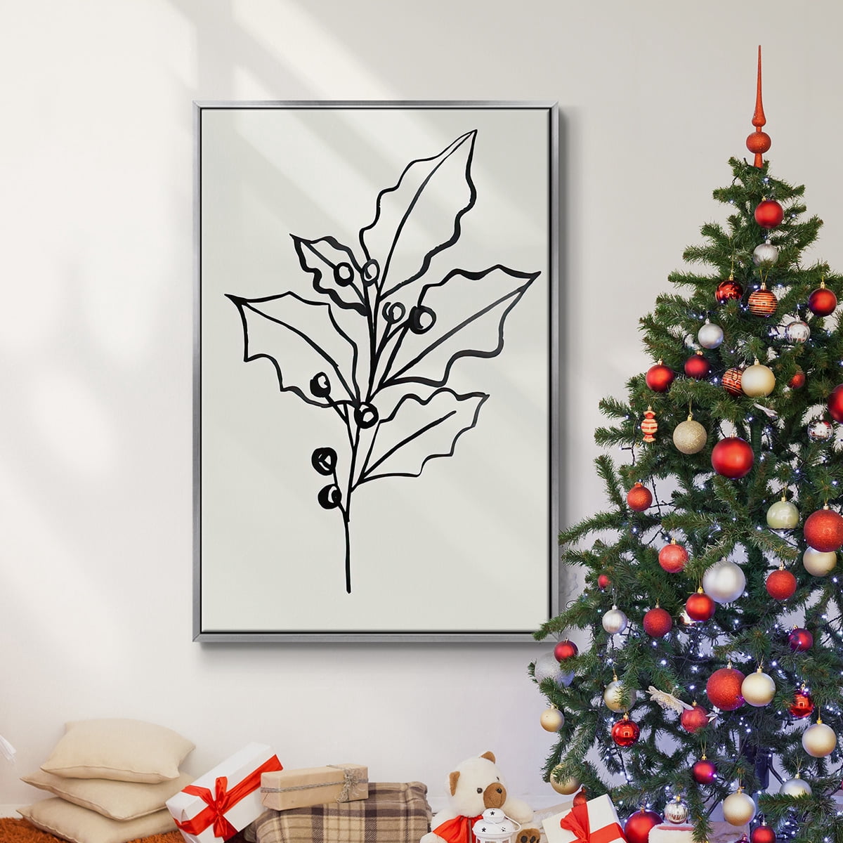 Evergreen Ink II - Framed Gallery Wrapped Holiday Canvas - 25 x 37 - Silver Frame