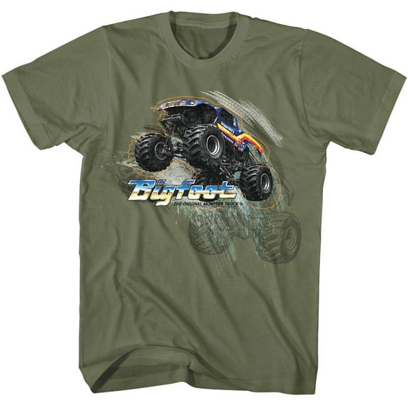 Bigfoot Monster Truck Jump Men's T Shirt (MilitaryGreen, AdultL)