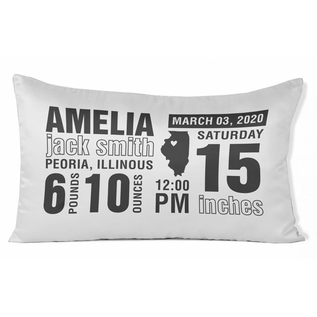 Printtoo Personalized Birth Announcement Pillow With Insert-Custom State MapBirthStats BabyGender Reveal Gift Keepsake Nursery Dcor-12x20 Inches