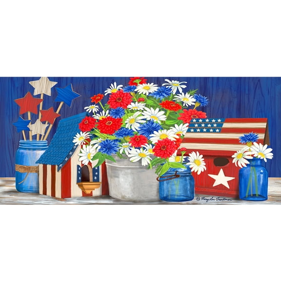 Briarwood Lane Summer Red White and Blue Patriotic Mini Mat 22x10 Indoor Outdoor For Summer Doormat