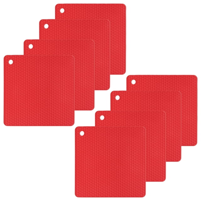 8 Pcs Salvamanteles de Silicona para Platos Calientes, 7.1"x7.1" Agarraderas de Silicona Rojas