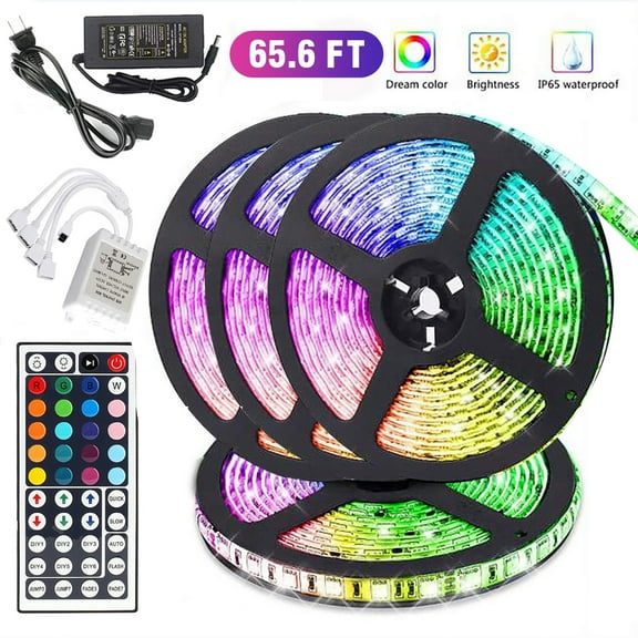 LED Strip Light , 600 LEDs 65.6ft RGB SMD 3528 LED Rope Lights Color Changing Led Lights for Bedroom