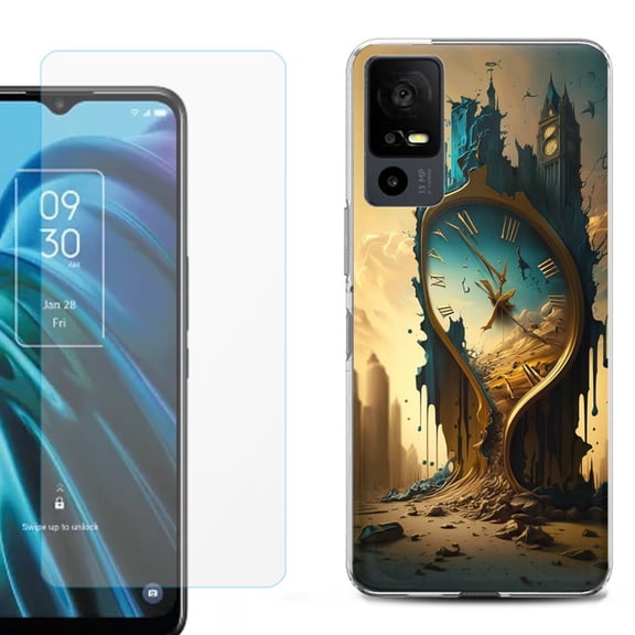 OneToughShield ® for TCL 40 XE 5G Shockproof Fashion Phone Case, with Tempered Glass Screen Protector - Melting Clock