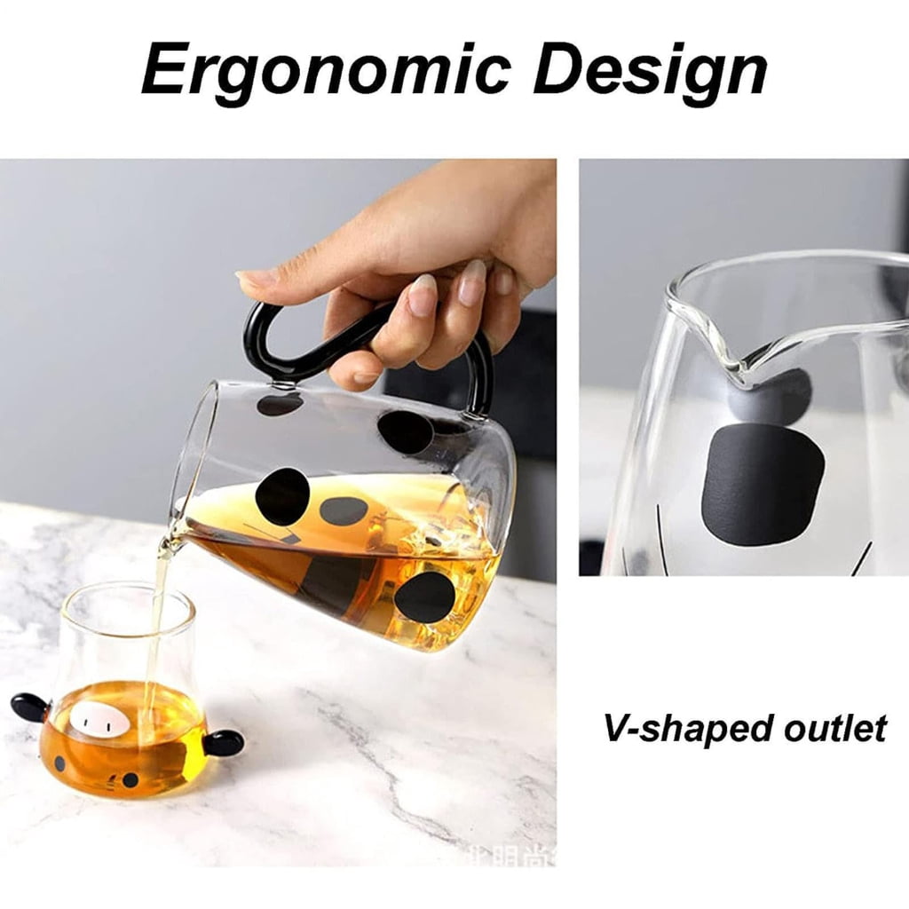 Cow Shape Glass Pitcher with Integrated Cup for Cold Drink Serving Beverage Container High Borosilicate Milk Carafe