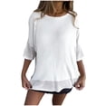 thumbnail image 3 of Loopsun Womens Summer Tops Plus Size, T Shirts for Women, Women's Round Neck Short Sleeve Solid Casual T Shirt Top White, XL, 3 of 5