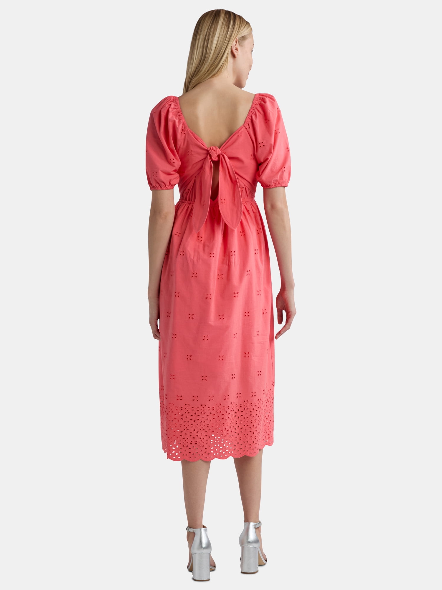 Time and Tru Women's and Women's Plus Square Neck Eyelet Midi Dress, Sizes XS-4X