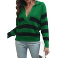 thumbnail image 4 of Xuanfei Women Striped Lapel Collar Long Sleeve Ribbed Knitted Sweaters, 4 of 7