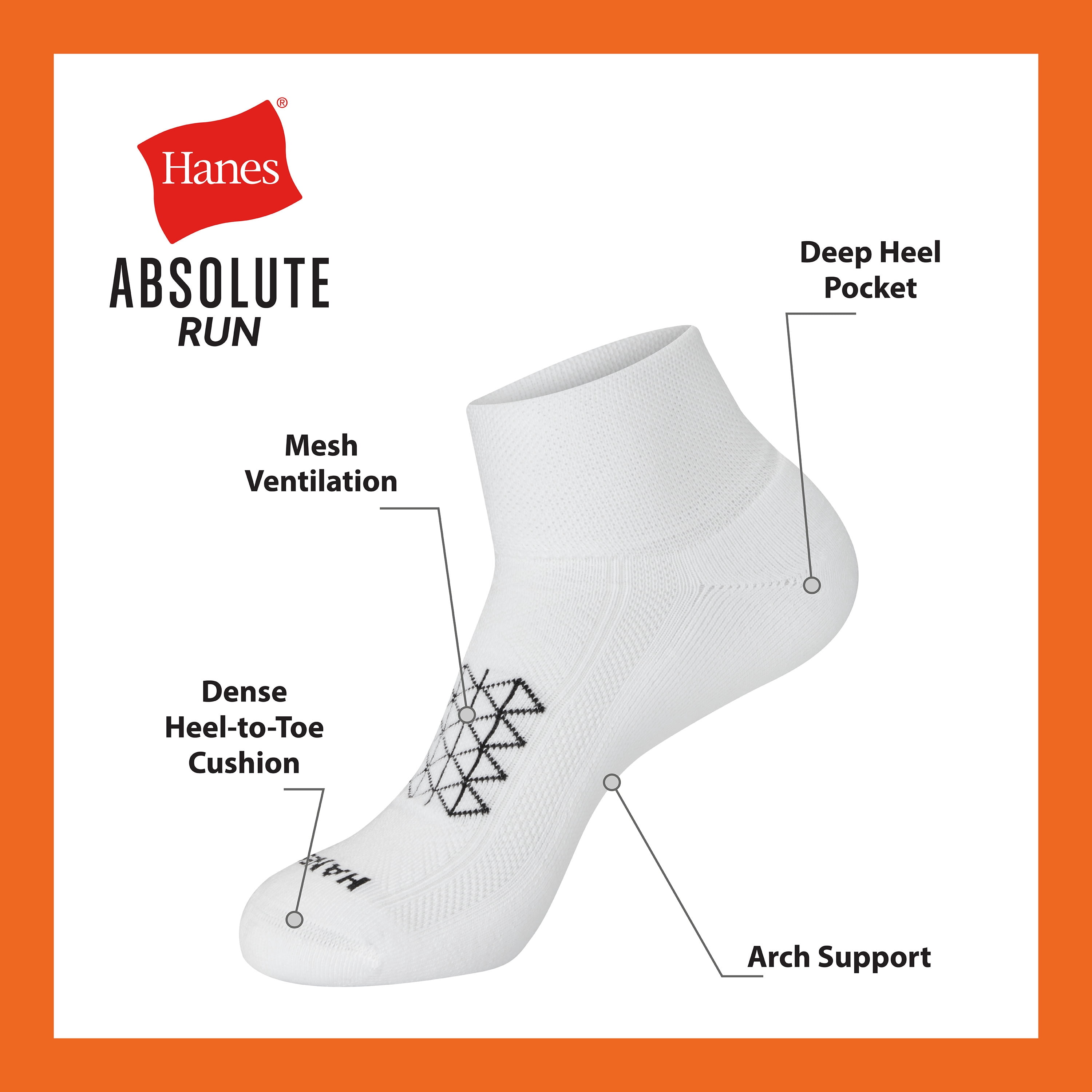 Hanes Mens Absolute Run Comfort Cushioned Ankle Socks, 3-Pairs