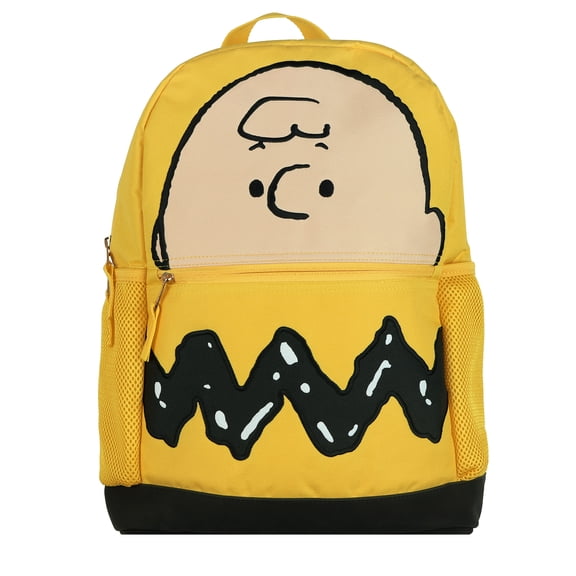 Peanuts Backpack Charlie Brown Yellow 16" Book Bag with Adjustable Shoulder Straps Tech Sleeve