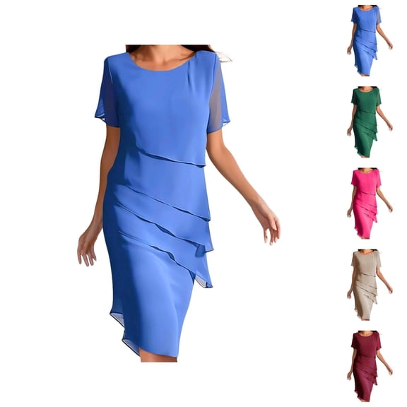 Tshirt Dress Women Summer Chiffon Patchwork Short Sleeve Crewneck Lightweight Casual Dresses T Shirt Dresses for Women