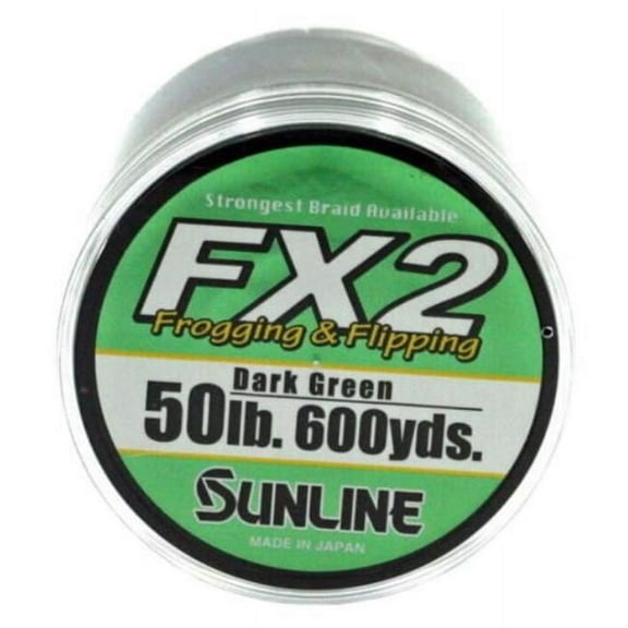 Sunline 63039848 60 lbs x 300 Yard FX2 Braid Fishing Line, Dark Green