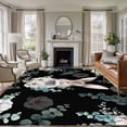 thumbnail image 2 of Easter Bunny Area Rugs 5x8ft Watercolor Floral Eucalyptus Leaves Rabbit Black Floor Rug Non Slip Low Pile Ultra Soft Carpet for Entryway Indoor Bedroom Dining Room Under Table, 2 of 9