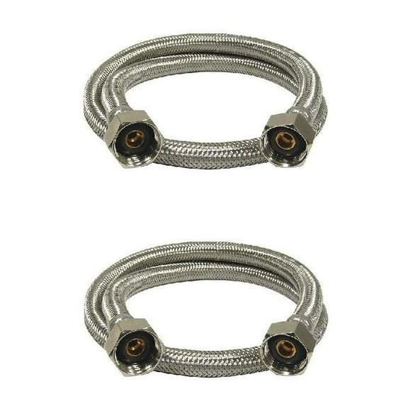 EZ-Fluid (2) 30" Water Supply Line, 1/2" Fip x 1/2" Fip LF, Brass Nuts, Universal Stainless Steel Braided Faucet Connector, Water Supply Hose for Kitchen, Bathroom