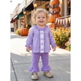 thumbnail image 4 of RUINIXCW Toddler Bbay Girl Halloween Outfit Infant Baby Girl Fall Clothes Ghost Pumpkin Embroidery Plaid Babydoll Shirt Tops and Flared Pants 2 Pieces Set, 4 of 9