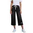 thumbnail image 3 of Inglocry Women's Drawstring Capri Jeans Straight Wide Leg Elastic Waist Capris Casual Summer Y2K Cropped Stretchy Pull on Denim Pants Black XL, 3 of 8