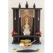Wooden Pooja Mandir Temple For Home And Office / Pooja Temple With LED Lights / Wall Hanging Pooja Temple / Pooja Darbar / Hindu Temple
