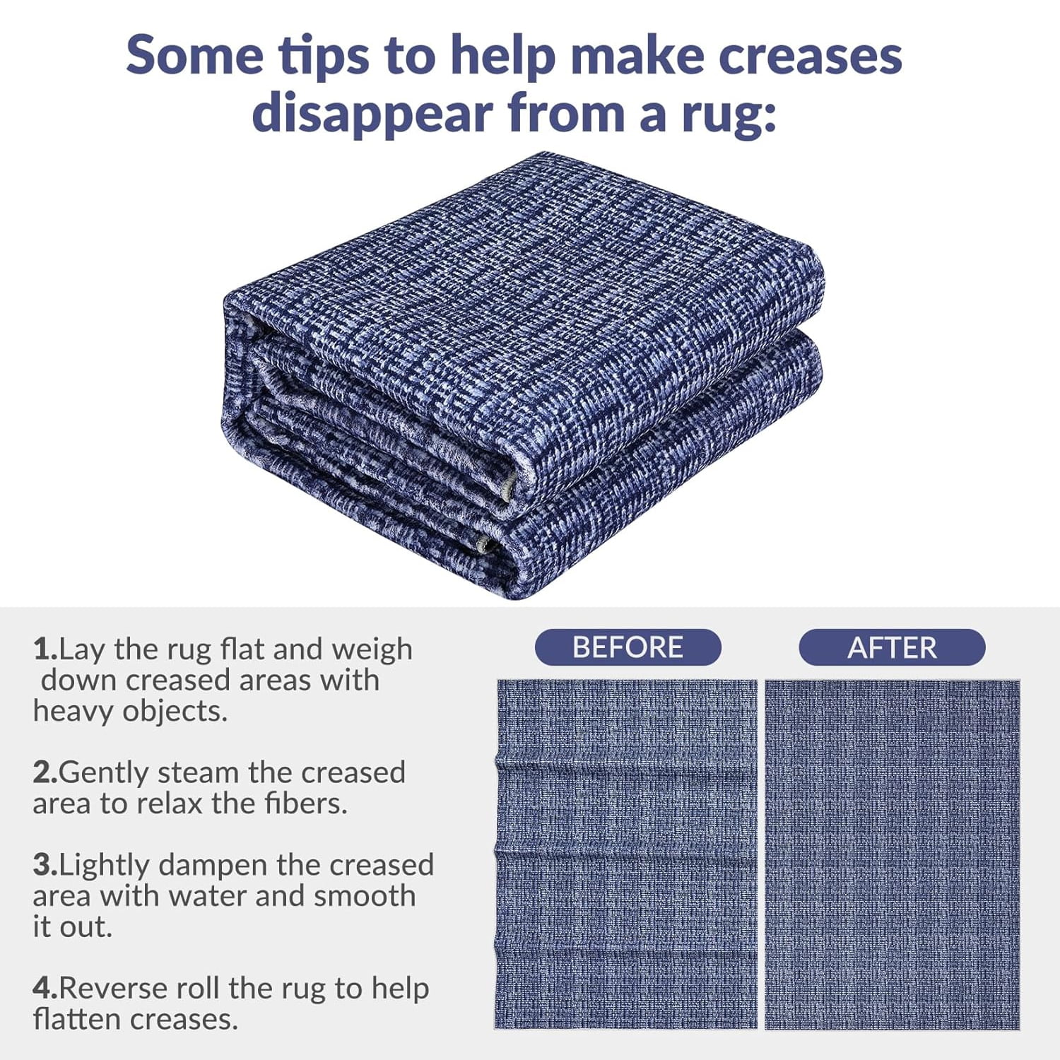 Tzou Washable Area Rugs 9x12 for Living Room, Low Pile Braid Print Indoor Carpet with Non-Slip Backing for Home Office(Blue)