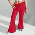 thumbnail image 5 of Yoga Pants Women Flare High Waisted Drawstring Comfy Trousers Bootcut Wide Leg Bell Bottom Pants with Pockets Red S, 5 of 9